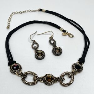 Lia Sophia Cassava Necklace Earrings Set Gold Tone Crystals Boho Statement